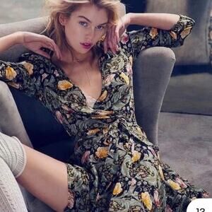 Urban Outfitters Ecote Ruby Dark Floral Skater Mini Wrap Dress SZ S